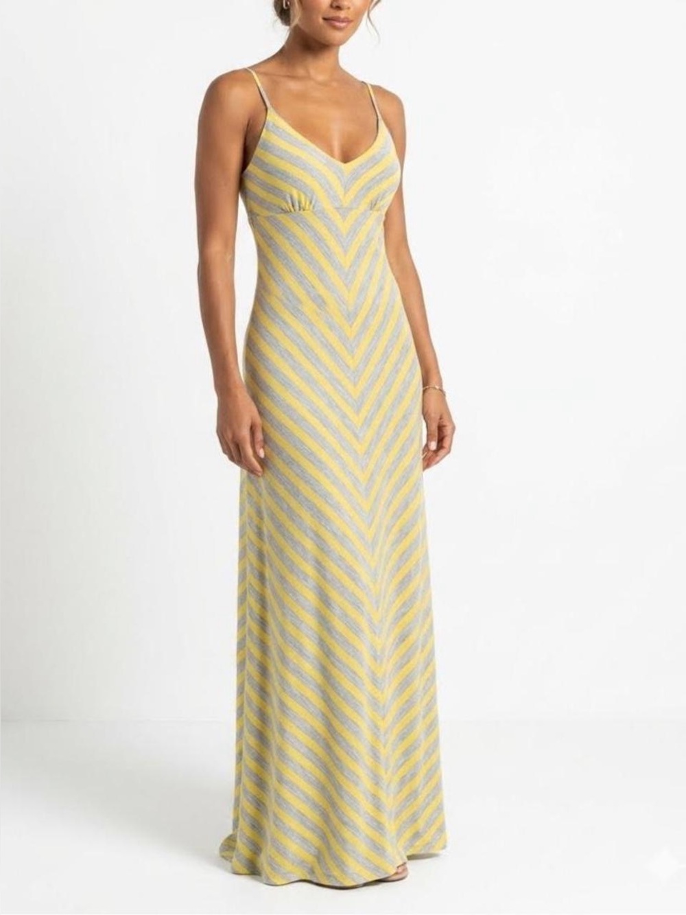 Anthropologie Lilka Yellow & Gray Chevron Striped Maxi Dress